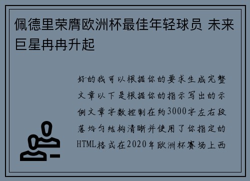 佩德里荣膺欧洲杯最佳年轻球员 未来巨星冉冉升起